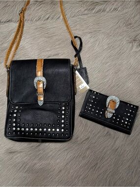 Matching Western Rhinestones Crossbody Bag & Wallet Set